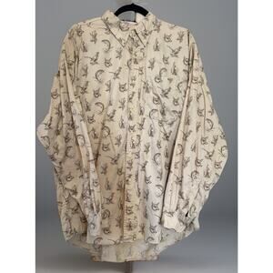 Chaps Ralph Lauren Vintage Beige Long Sleeve Fisherman Print Shirt Size XL